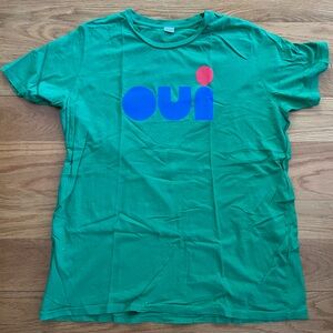 Clare V Green Tee with Blue and Red Print